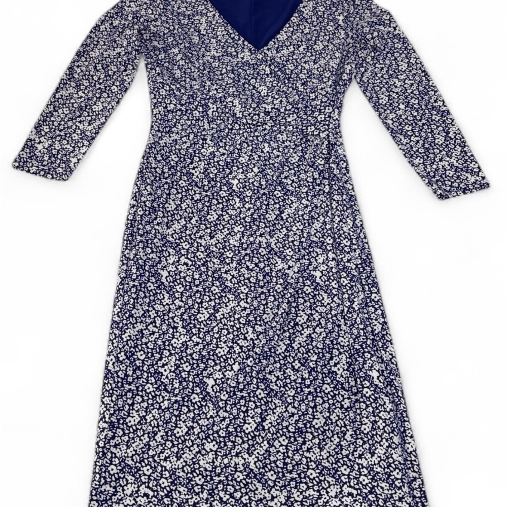 Ralph Lauren Navy and White Floral Mid Length Sleeve Dress
